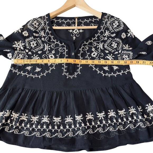 Free People Sheer Fairy Pennies Sequel Top Womens Size XS Blue Embroidered Boho - Picture 8 of 9